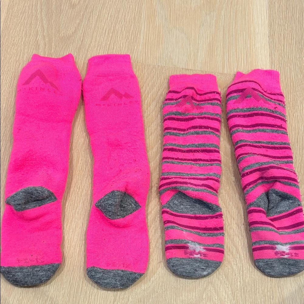 Vibrant Pink and Gray Kids Ski Socks Set